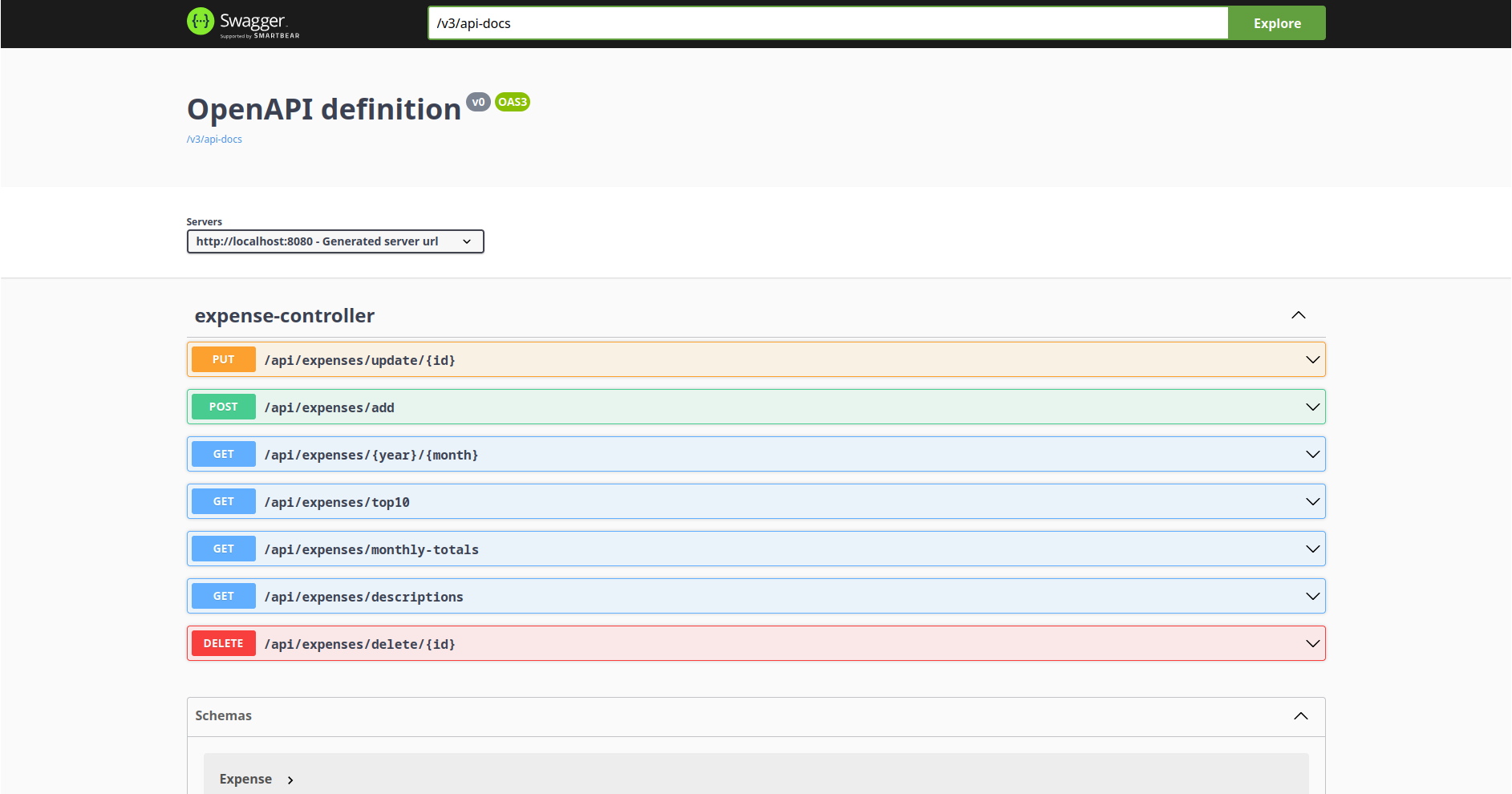 expenses-backend-app SwaggerUI Screenshot
